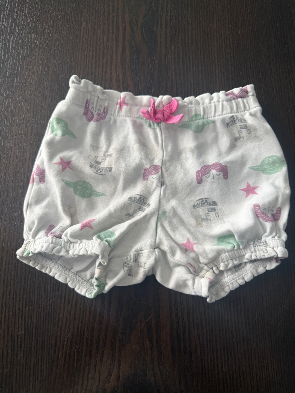Stars Wars White, Green, Pink Baby Diaper Cover Shorts with Pink Bow.